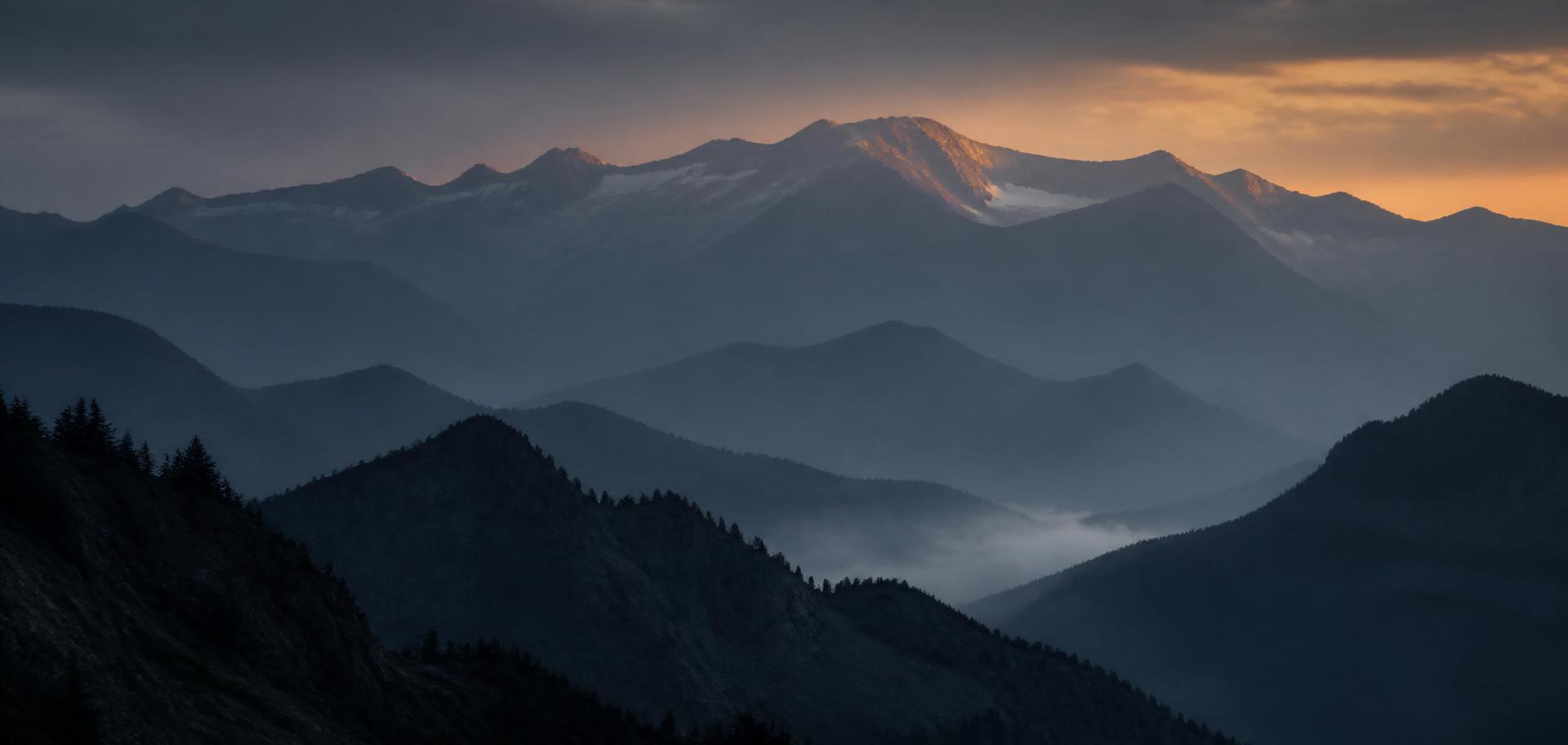Layered mountain ridges at dusk